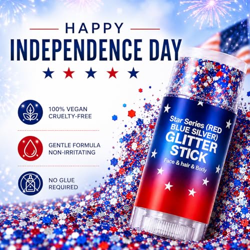 4th of July Glitter Stick,Red White and Blue Glitter Sticks,Patriotic Glitter Stick,Face and Hair Makeup for Women Kids, USA Flag Accessories for 250th Independence Day and Memorial Day — view 5