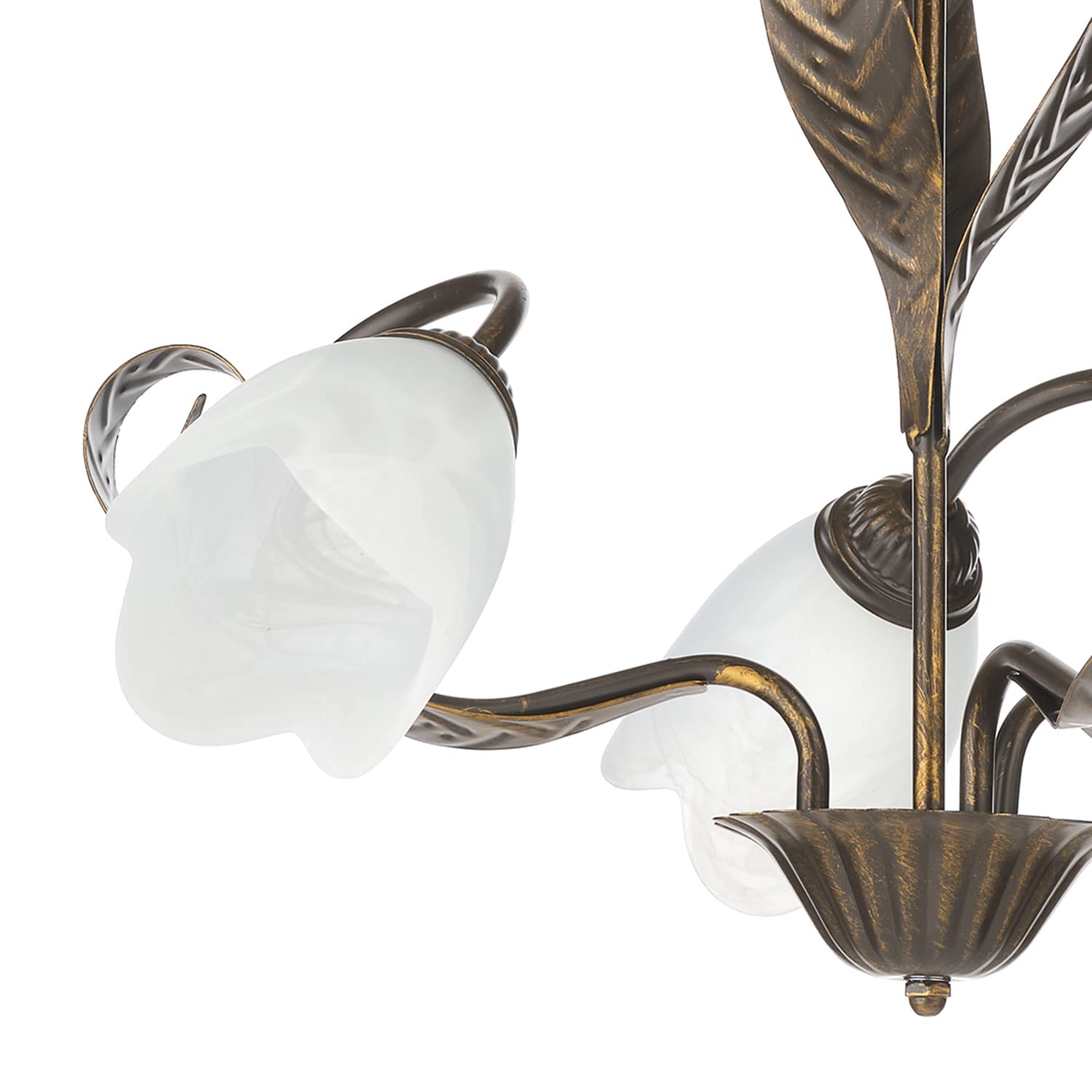 ONLI Forgiata - Lampadario 3 Luci, Vetro opaco color Bianco, Metallo Marrone spennelato Oro, Stile Rustico