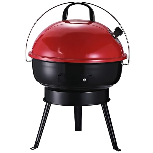 Outsunny Parrilla para Barbacoa de Carbón Portátil con Mango Ahumador Pequeño de Hierro Esmaltado con 3 Patas Antideslizantes Ф36.5x54cm