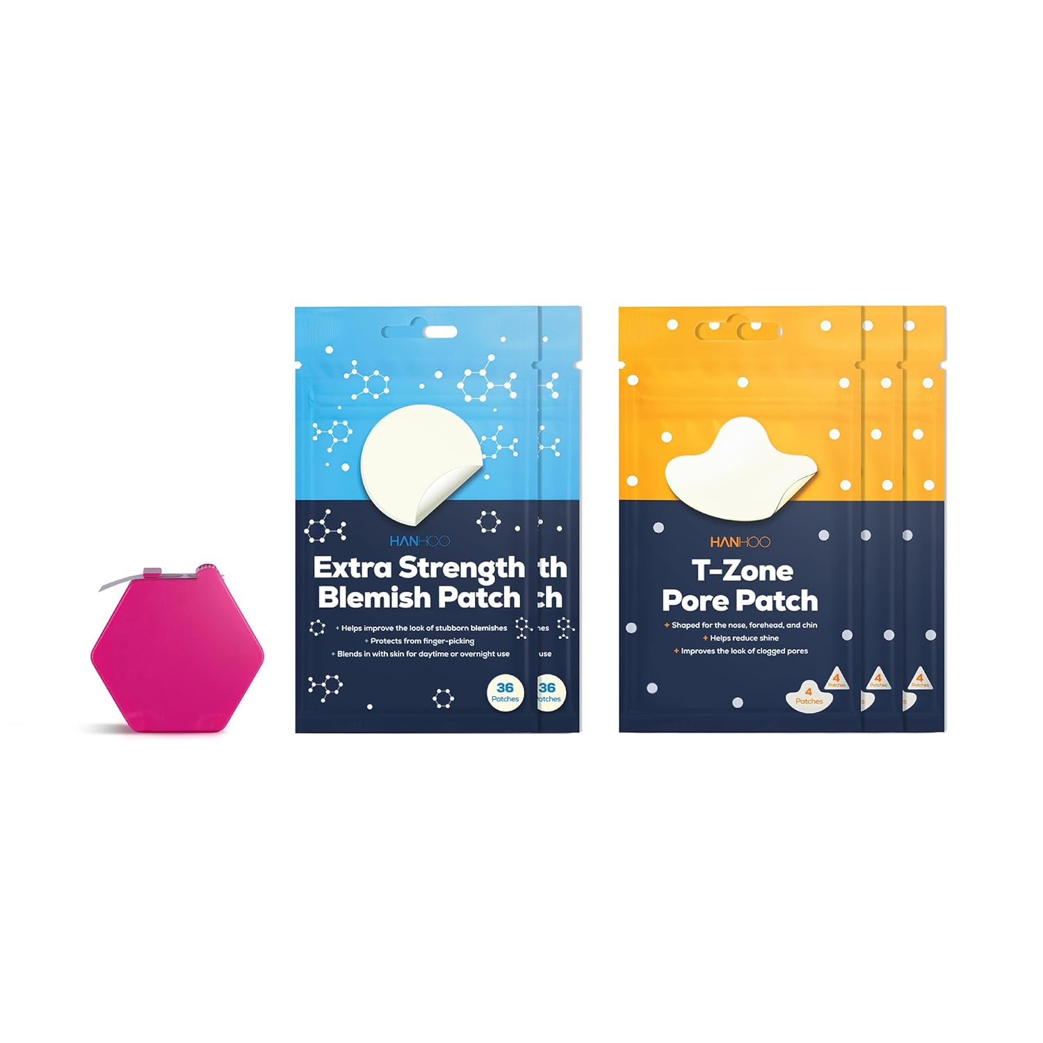 Hanhoo T-Zone Pore Patch, On-the-Go Blemish & Extra Strength Blemish Patch Bundle includes 204 invisible pimple patches that absorb fluid, shrink pimples, and protect skin. Ideal for Korean skincare.