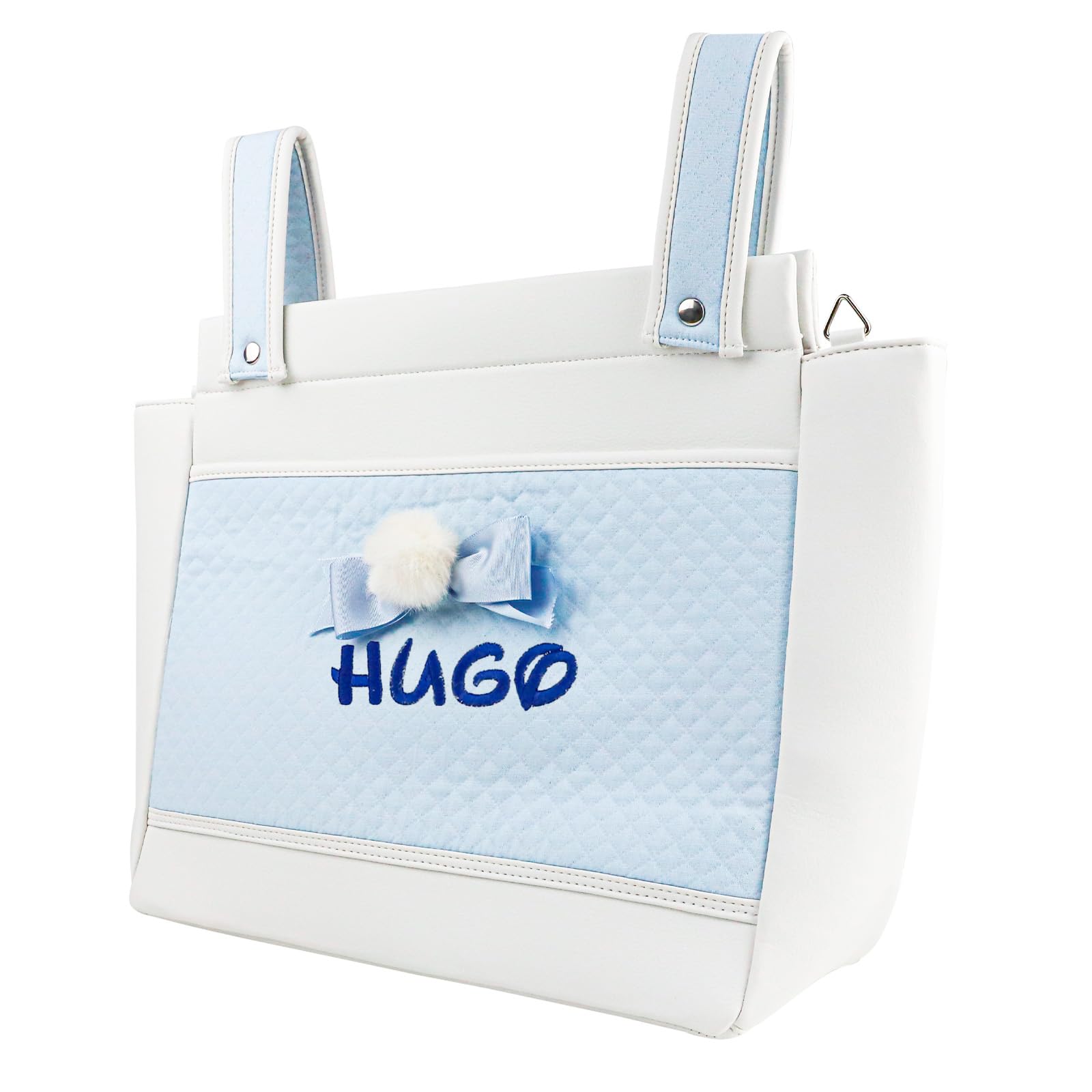 Bolso Carro Bebé de Polipiel Personalizado con Nombre Bordado - Organizador Pañalera y Bolsa Maternidad con Asa Larga para Colgar