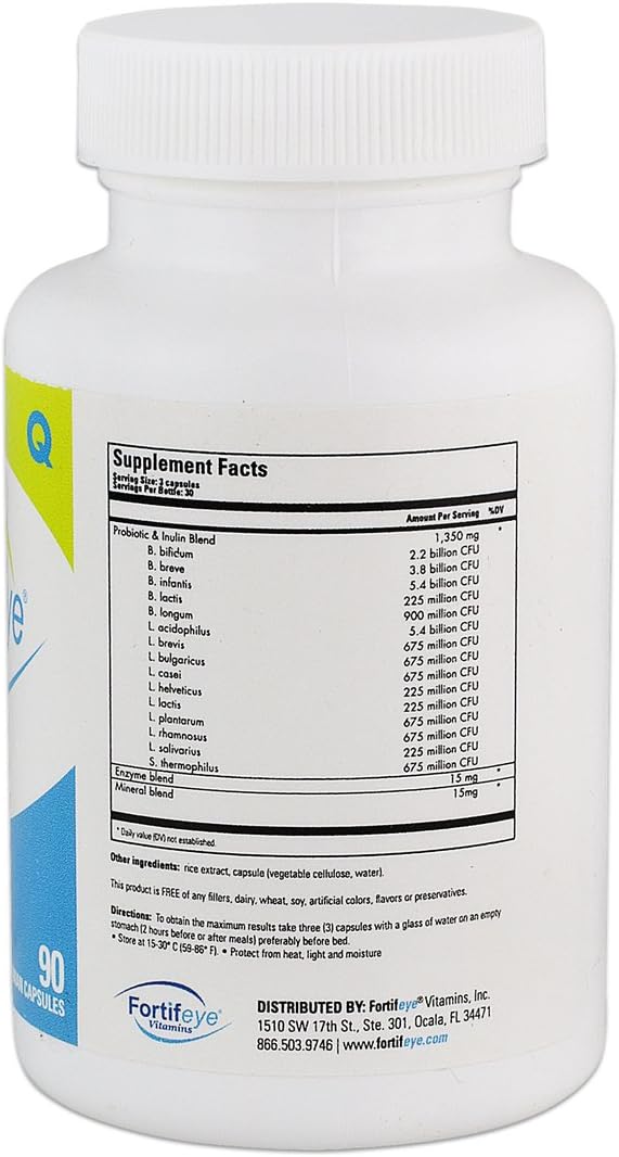 Probiotic Bacteria Natural Vegan Supplement with Digestive Enzymes 90 Capsules 30 Day Supply - Probiotics for Digestive Health Women, Men & Kids, Supports Digestion, Bloating and Ocular Systems