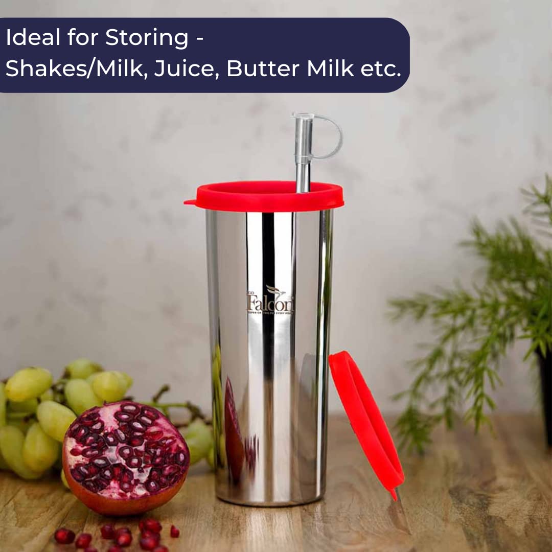 PDDFALCON Steel Straw Sipper Glass with Extra Lid & Cleaning Brush,100% Leakproof BIS Certified, Jindal Seal & Made in India - 520ml (Red) 4