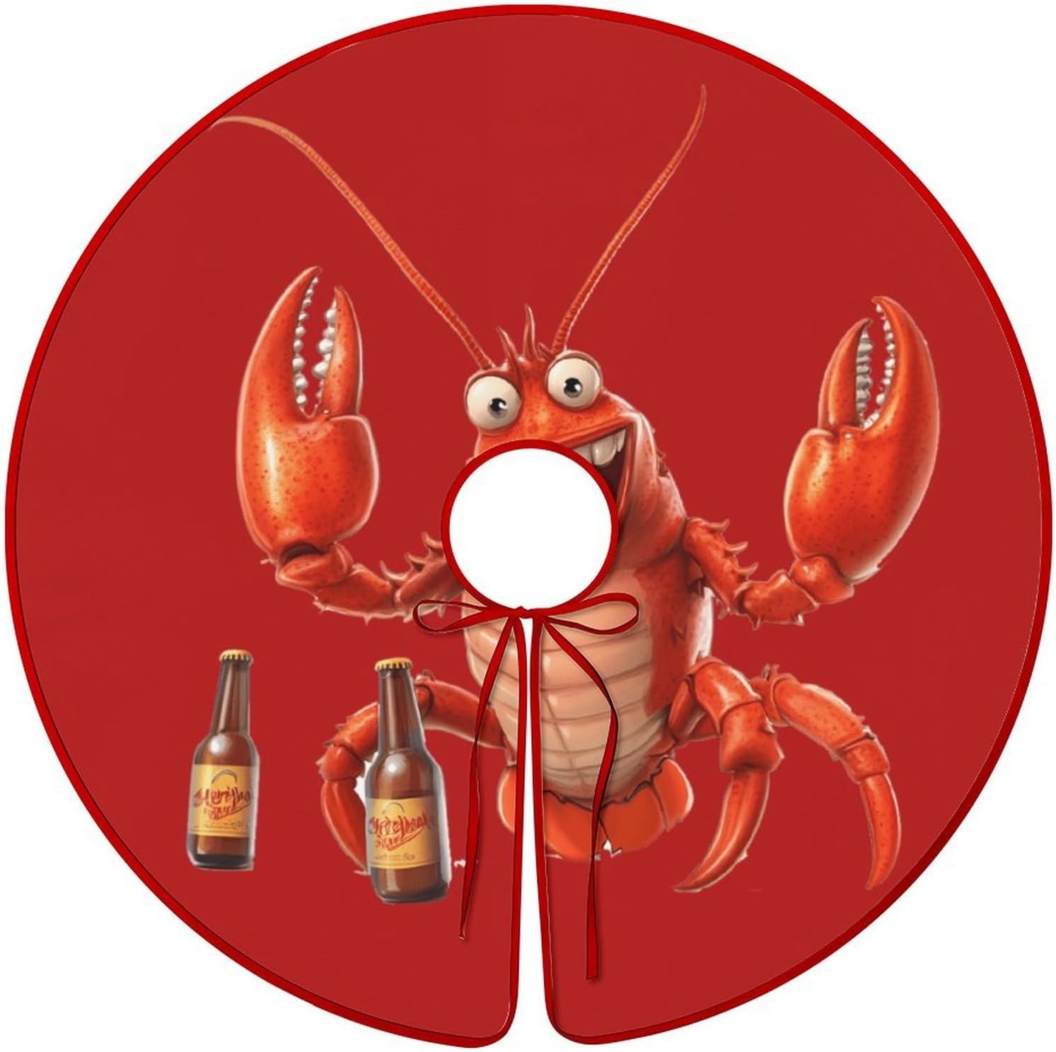 Beer Drinking Lobster Craft Beer Christmas Tree Skirt Ornaments Christmas Tree Mat for Home Party Holiday Decorations