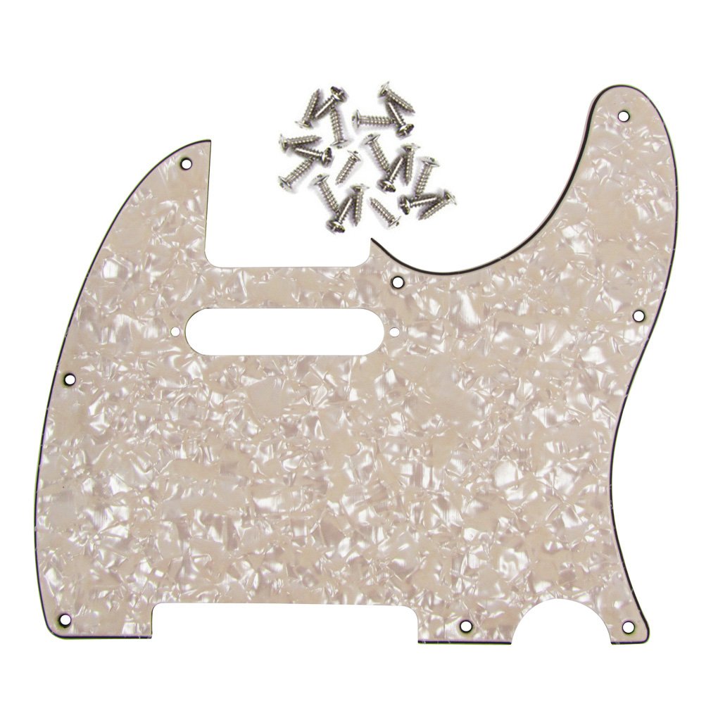 FLEOR 8 Hole TL Style Pickguard, 4Ply Aged Pearl, Cream and Black, Modern Electric Guitar Pickguard, 25 Screws