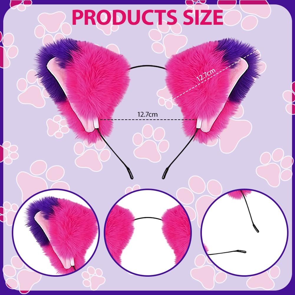 ZappelStift 3 PCS Pink and Purple Striped Cat Costume, Cat Ears Headband Furry Tail and PU Choker - Image 3