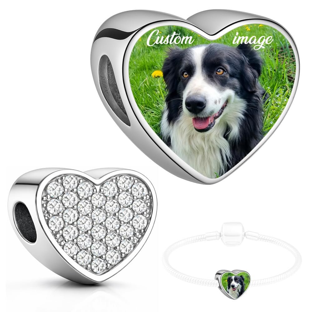 Andska Photo Charms Personalised Fit Pandora Bracelet Bead Custom Add Your Image gift idea for her best Cat Dog Charm Birthday present (Zircons alloy)