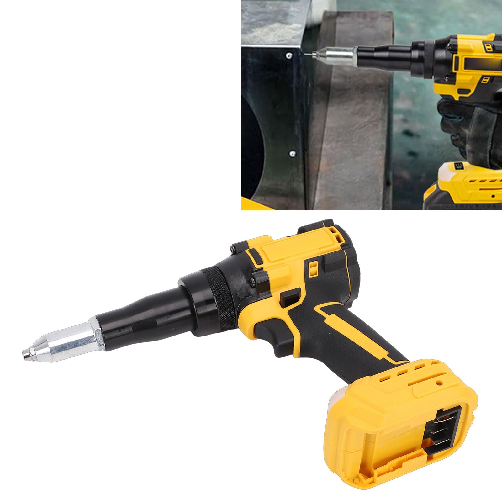 Automatyczna Nitownica Akumulatorowa z wbudowaną lampką LED, Pistolet do Nitowania z funkcją Cofania, Mocny Bezszczotkowy Pistolet Silnikowy do Nitów od 3/32" 1/5", Idealny Nitowania