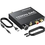 PROZOR 192KHz Digital to Analog Audio Converter Optical to RCA Adapter Upgrade Volume Adjustable DAC with Optical Cable, SPDIF TOSLINK to Stereo L/R & 3.5mm Jack Converters
