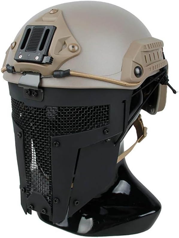 DLP Tactical Full Face Mesh Mask – Quick Release Polymer & Steel Guard for ARC Rail Fast MICH ACH Bump Helmets – NVG Shroud Compatible – Breathable Combat Face Shield (Black)