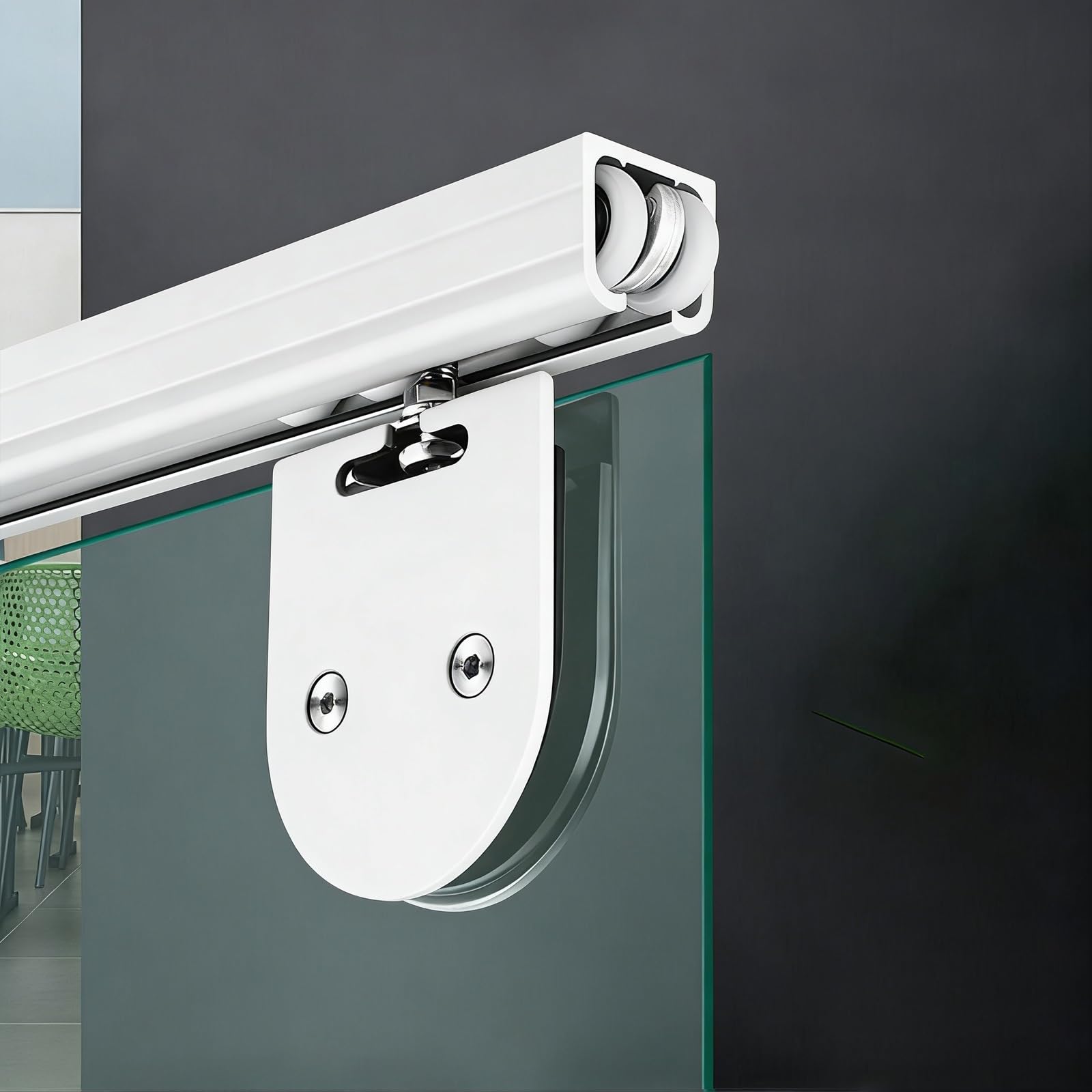 48in Top Mount Glass Door Track Kit, 3mm aluminiowa szyna z 8-kołowymi wieszakami na drzwi 5-8 mm, cichy gładki system przesuwny do domowej sypialni Rozwiązanie oszczędzania miejsca w szafce, łatwy sp