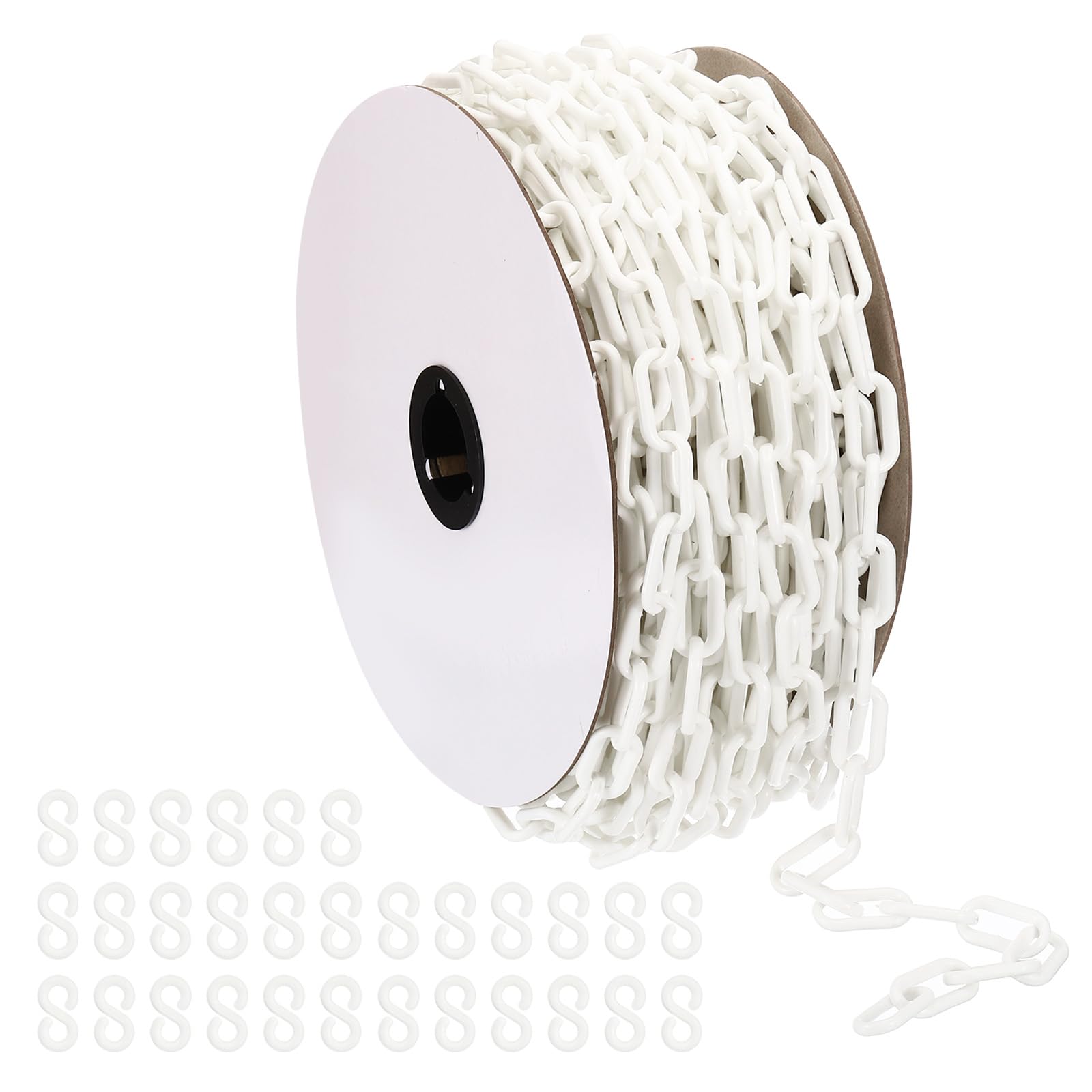 PATIKIL Chaîne en Plastique, 120 Pieds de Chaîne de Sécurité pour le Contrôle des Foules, Maillons de Chaîne en Plastique Blanc de 1/4 Pouce (6 mm) pour Files d'Attente, Stationnement