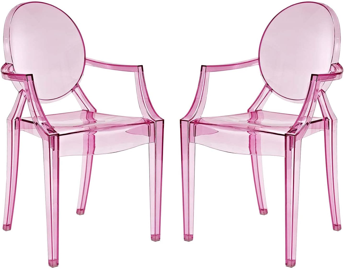 Casper Modern Acrylic Stacking, Two Dining Armchairs, Pink