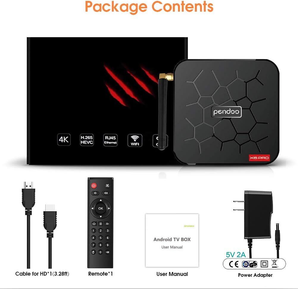Android TV Box, Pendoo X6 PRO Android TV Box 4GB RAM 32GB ROM, 2.4GHz/5GHz Dual-Band WiFi BT Quad-Core 64Bits 3D/4K Full HD/H.265/USB3.0 Android Box : Electronics