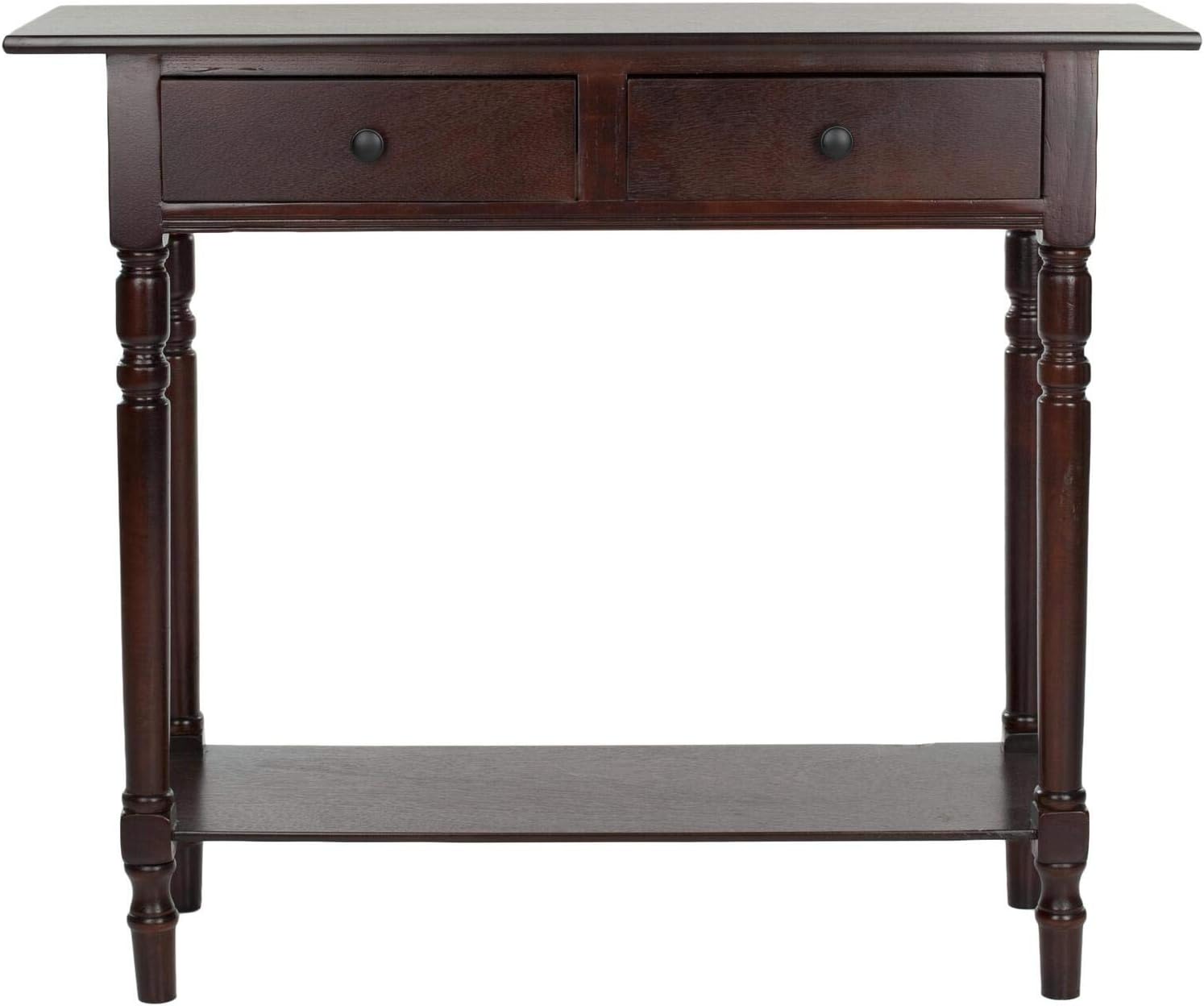 SAFAVIEH Home Collection – Rosemary Dark Cherry Console Table with Drawers & Shelf, Classic Contemporary Storage Console, Turned Leg Design (AMH5705D)
