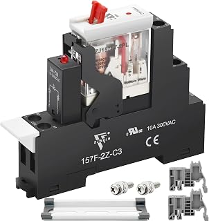 ZJWZJH UL Listed 110V-120V AC 8A DPDT Electromagnetic Relay w/ Test Button, LED Socket, DIN Rail Kit