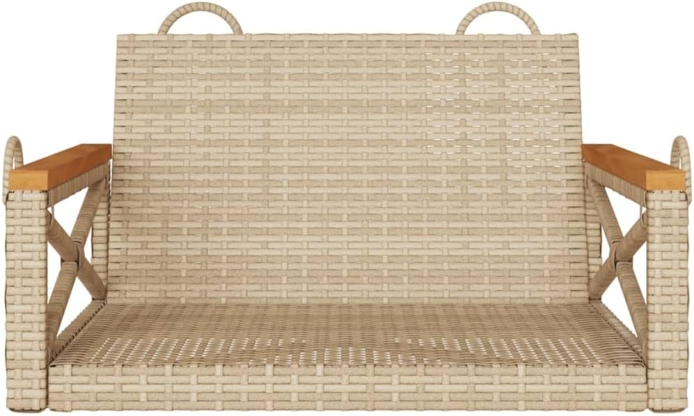 vidaXL Beige Poly Rattan Swing Bench Hanging Hammock Chair - Outdoor Garden Seat, Patio Lounge - 24.8"x24.4"x14.6"