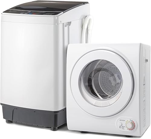 ROVSUN Juego de secadora de ropa portátil de 1.5 pies cúbicos y lavadora completamente automática de 17.6 libras, juego combinado de lavadora y