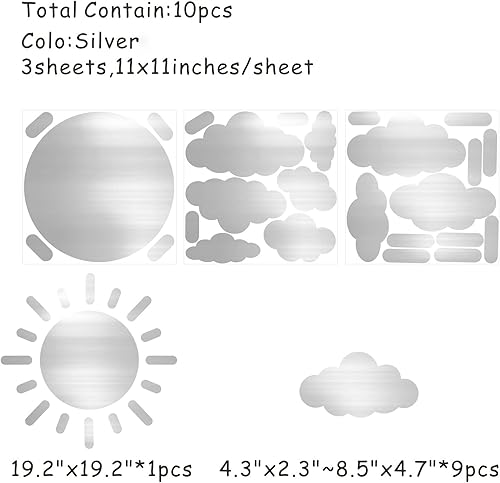 Miniatura 4 de Calcomanías de espejo de sol y nube calcomanías de espejo acrílico 3D autoadhesivas decorativas plateadas extraíbles para niños dormitorio baño sala