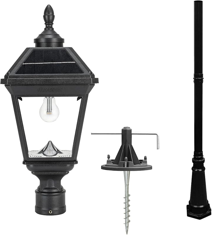 Imperial II Bulb Post Light Bundle, Outdoor Solar Light with 79" Lamp Pole and GS-3 EZ Ground Anchor