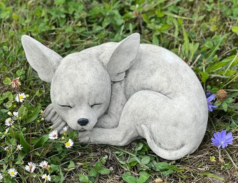 Cute Chihuahua Statue Concrete Dog Figurine Pet Memorial Decor Stone Chihuahua Sculpture Outdoor Statues Garden Ornament