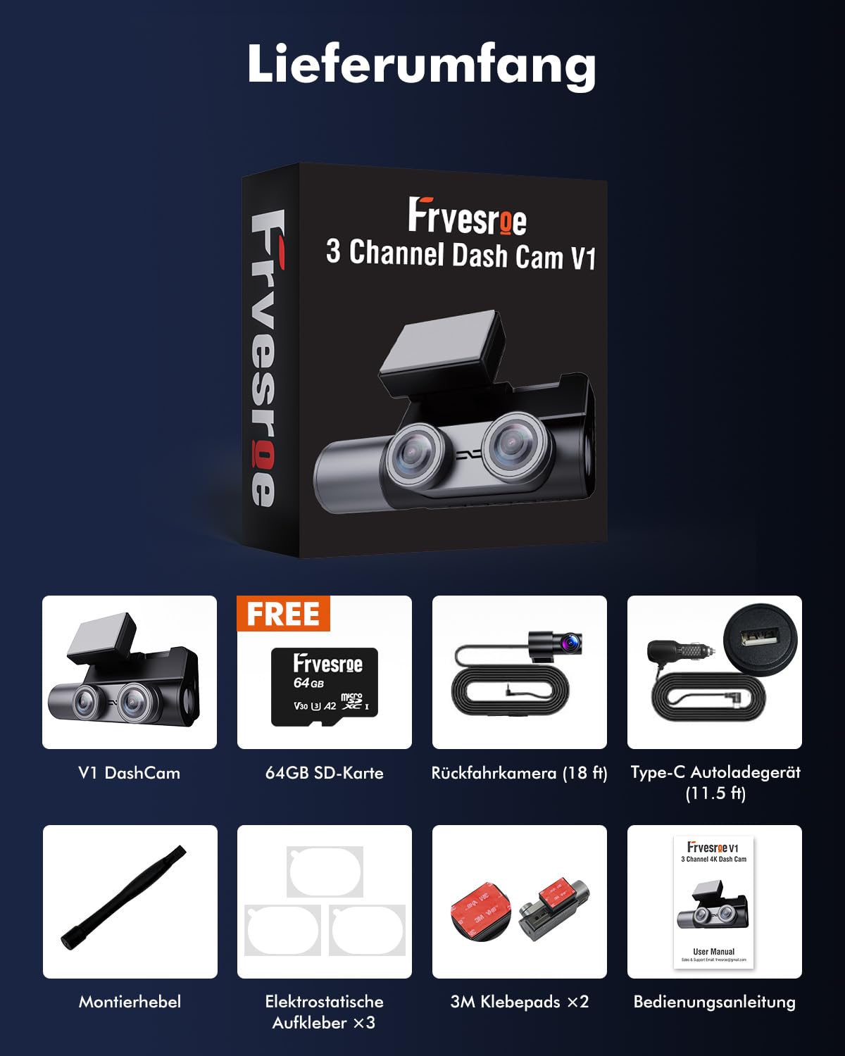 3 Kanal Dashcam Auto 4K UHD, GPS WiFi 6, 24H Parküberwachung, 64GB | 3-Wege Aufnahme vorne/innen/hinten, HDR Nachtsicht, G-Sensor, Loop-Aufnahme, ideal für Alltag und Berufsfahrer
