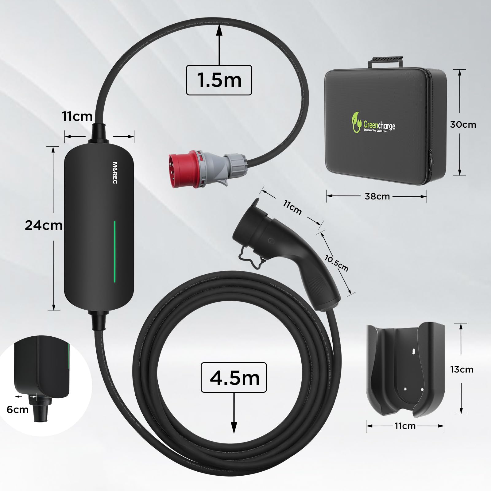 Morec Mobile Wallbox 11KW Ladekabel Typ 2 6-16A 380V, EV-Ladegerät und Mobile Ladestation mit dreiphasigem CEE-Stecker, 6M Portable EVSE für Elektrofahrzeuge mit Tragetasche