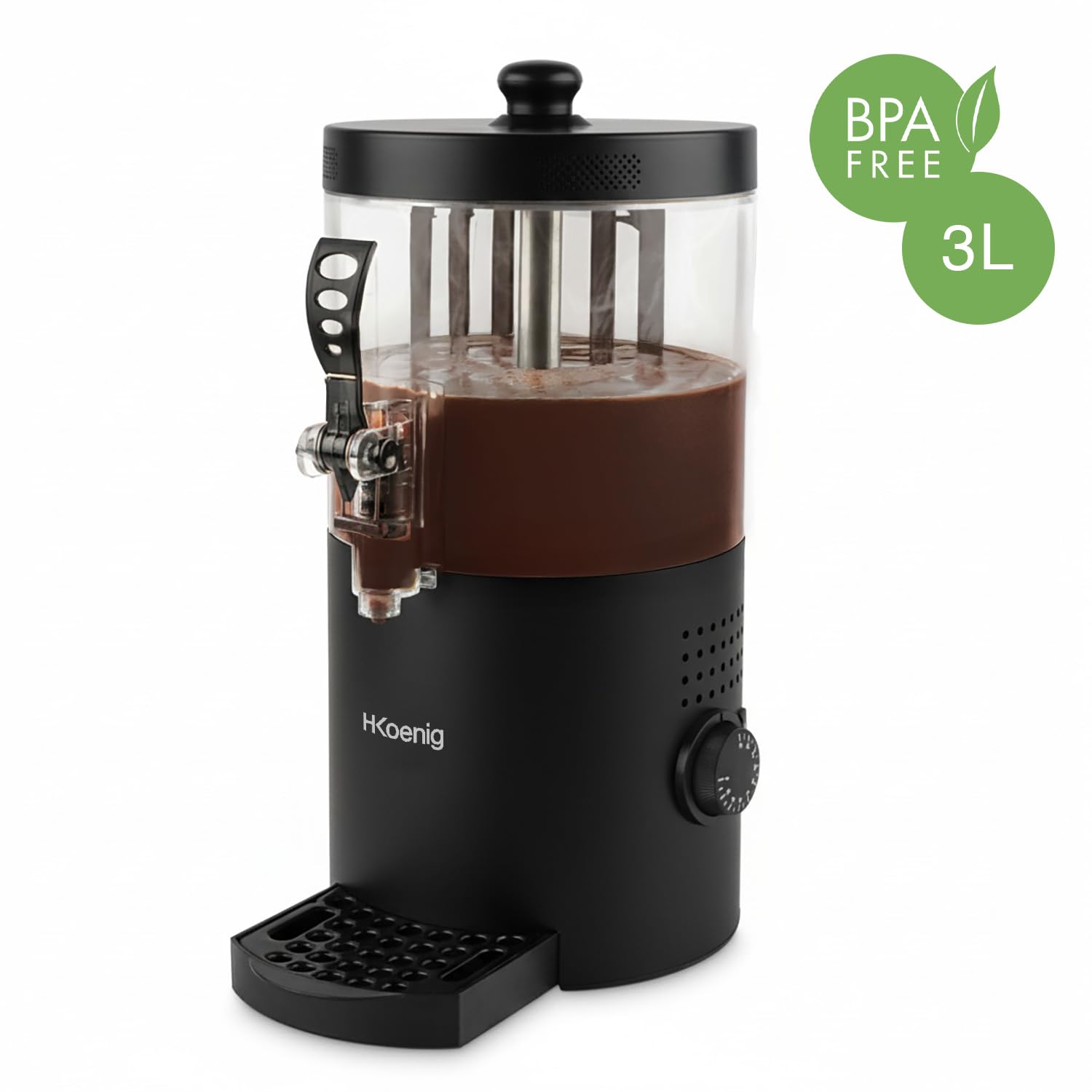 H.Koenig - Dispensador de chocolate caliente de acero inoxidable SHK802, 1200 W, depósito extraíble de 3 L, termotast ajustable, mantenimiento caliente, sistema antigoteo, compatible con lavavajillas