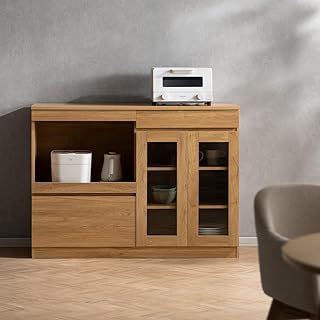 エア・リゾーム 食器棚 カップボード レンジ台 スライド棚 コード穴付き 木目調 幅120cm 高さ88cm 大容量 Stilo〔スティロ〕 ナチュラル×ナチュラル