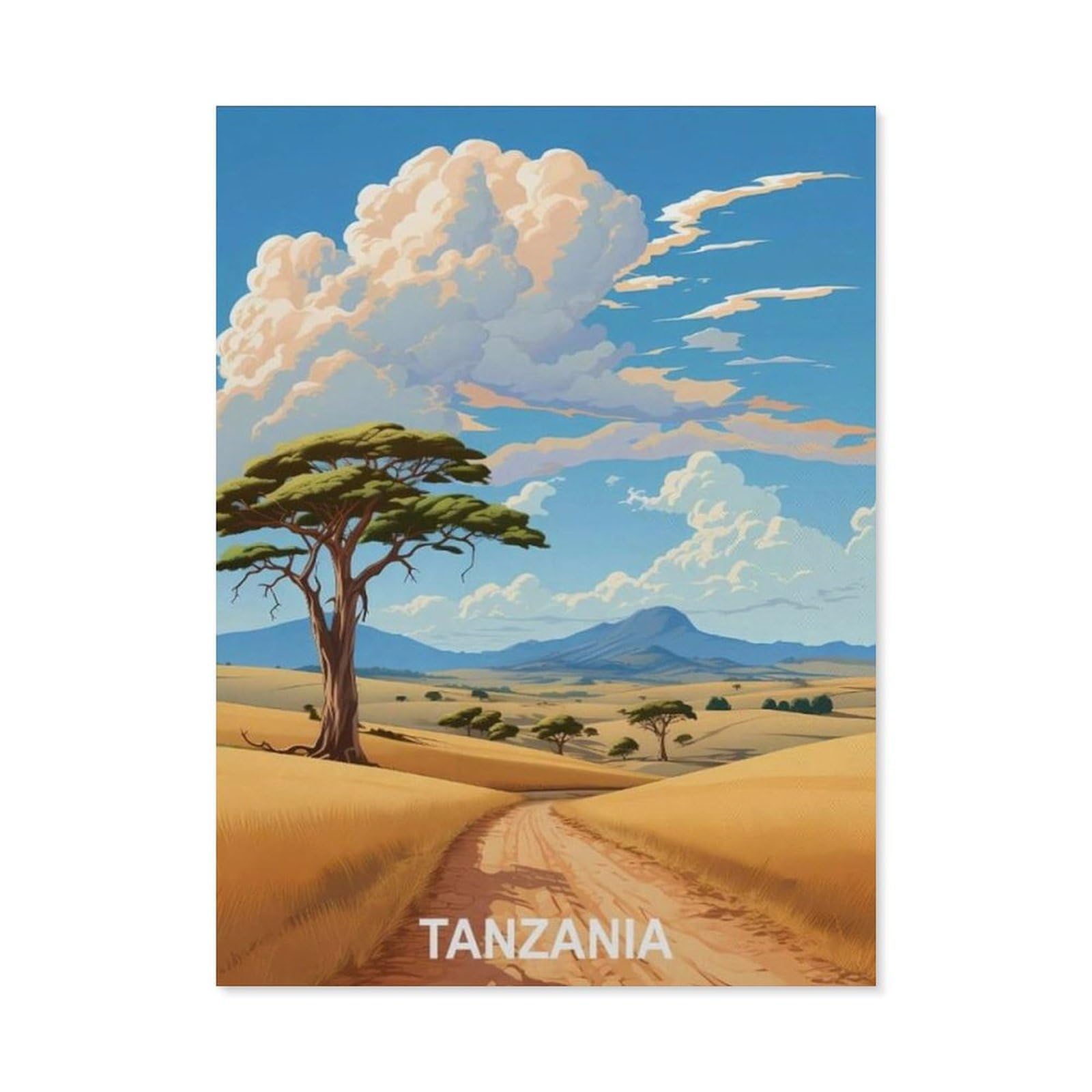 BEAYODKP Tanzania Vintage Travel Posters，Diamond Art Kits for Adults and Kids, Full Drill Round Rhinestone Paint with Diamonds（50 x 60 cm/19.68 x 23.62 inches）-BX1