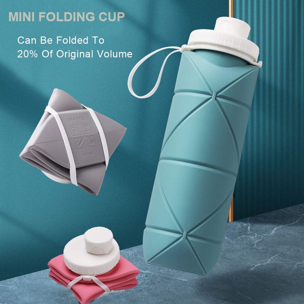 WANDF Collapsible Water Bottle Leakproof Valve 600ML Reuseable BPA Free Silicone Foldable Water Bottle for Gym Camping HikingYoga Travel Sports Lightweight Durable-Multicolour 4