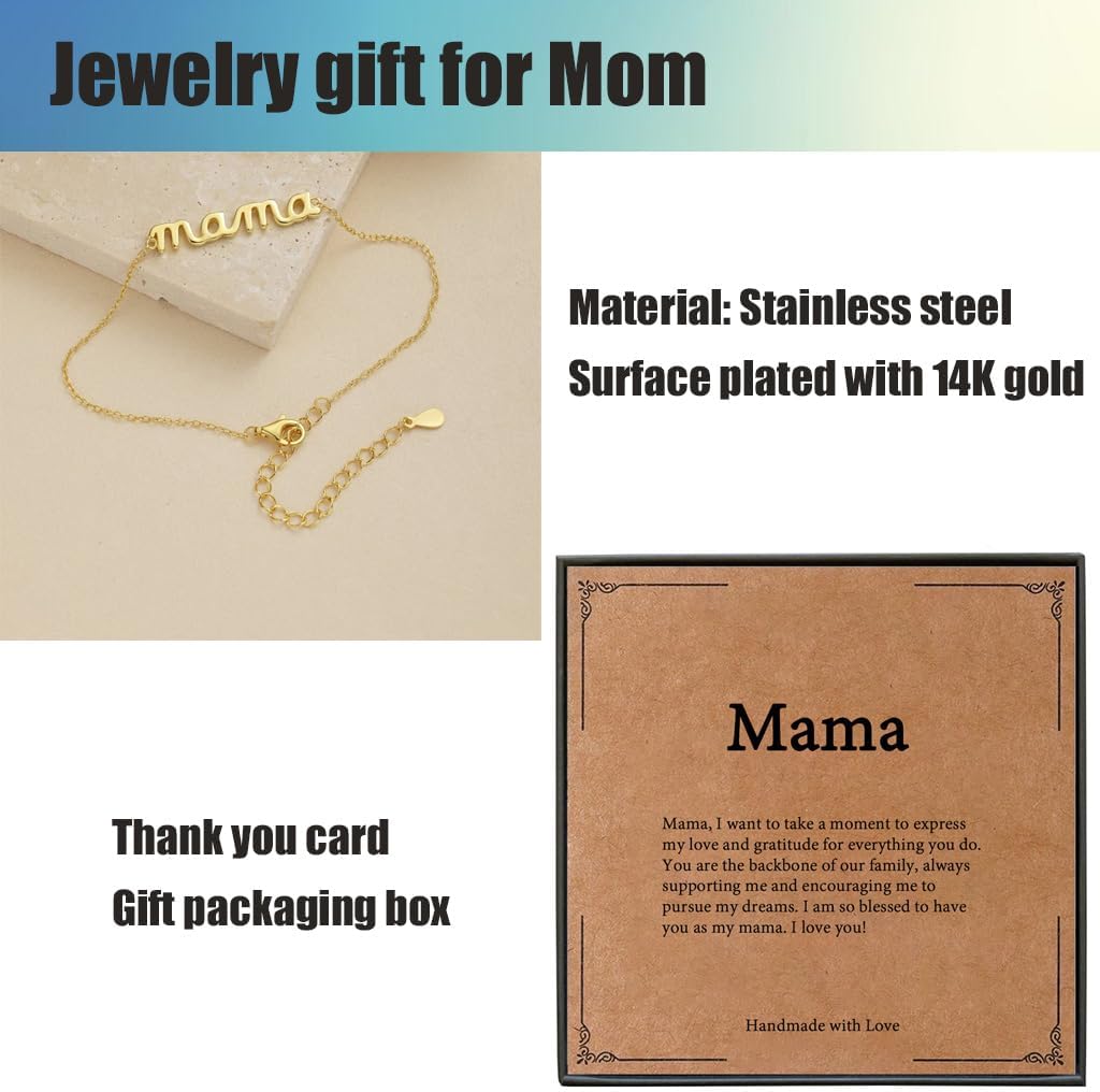 Mom Gifts, Personalized Mama Bracelet, Birthday Gifts for Women, Adjustable Hypoallergenic Mom Bracelet for Wife Grandma (Mama Gold) - Image 3
