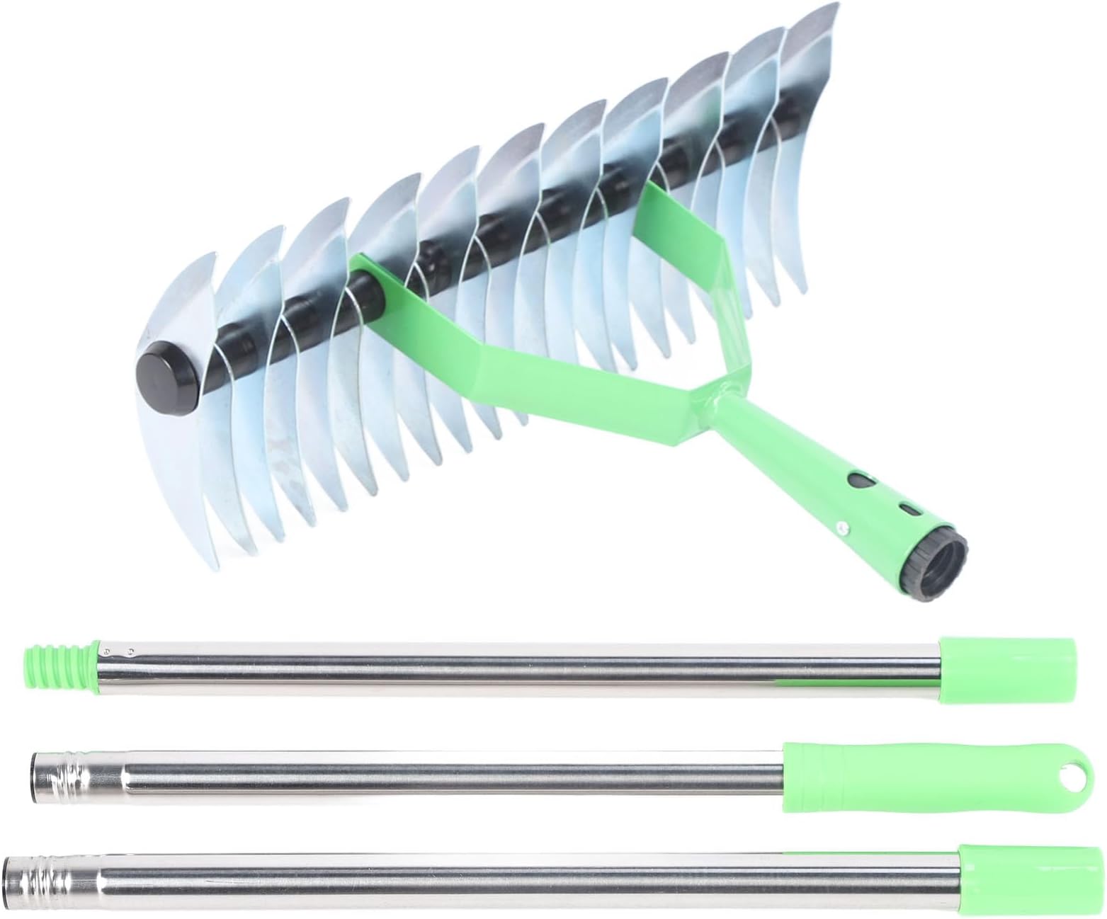 Thatch Rake Landscaping Tools, Thatch Rake 3 Sections Stainless Steel Dethatcher Lawn Clearing Dead Grass for Gardening Landscaping