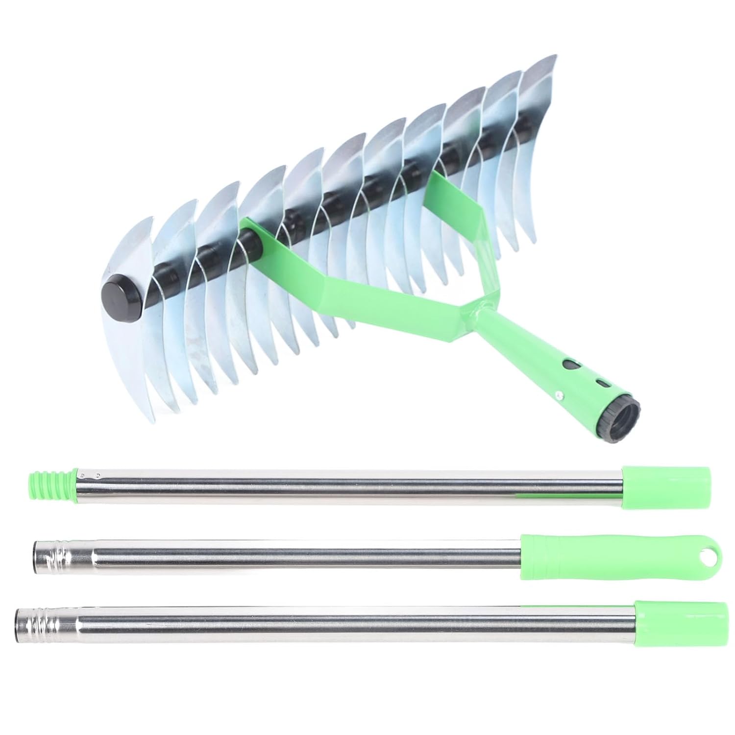 52.8in Lawn Thatching Rake Stretchable Alloy Steel 3-Section Garden Tool for Dead Grass Leaves Soil Loosening