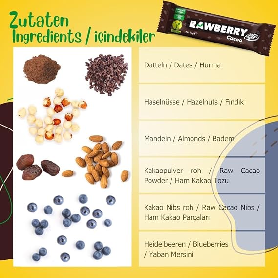 RAWBERRY COCOA (15 BAR), No Added Sugar, Vegan, Gluten Free