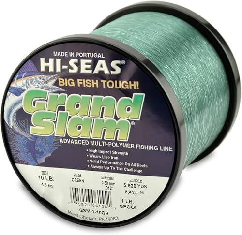 Vista 55 de HI-SEAS Grand Slam - Sedal de pesca de monofilamento, fuerte y resistente a la abrasión, en agua dulce y salada transparente, rosa, verde, azul