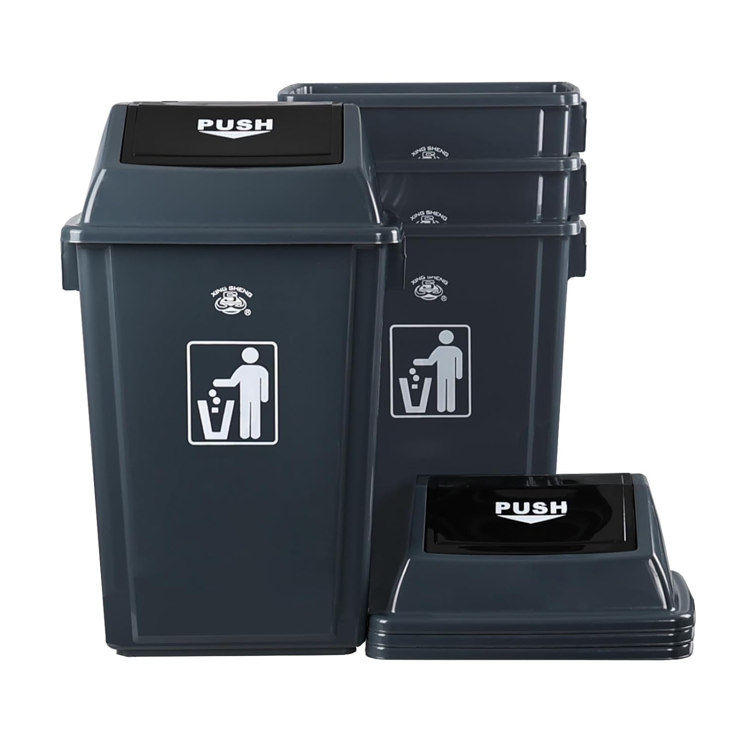 Pekky Kitchen Garbage Can, 18 Gallon/ 70L Large Trash Can Set of 4, Plastic Dustbin with Swing Lid, Grey