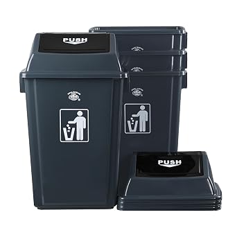 Pekky Kitchen Garbage Can, 18 Gallon/ 70L Large Trash Can Set of 4, Plastic Dustbin with Swing Lid, Grey