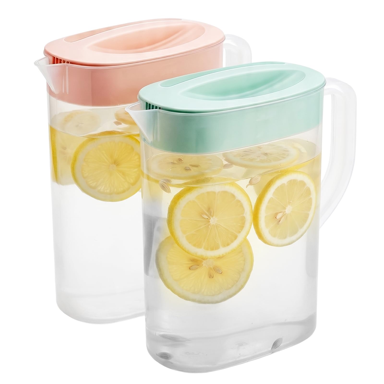 2 boccali in plastica da 2,1 l con coperchio: materiale PP con manico, ampia apertura con coperchio, per la casa e picnic, tè, succhi di frutta, limonata