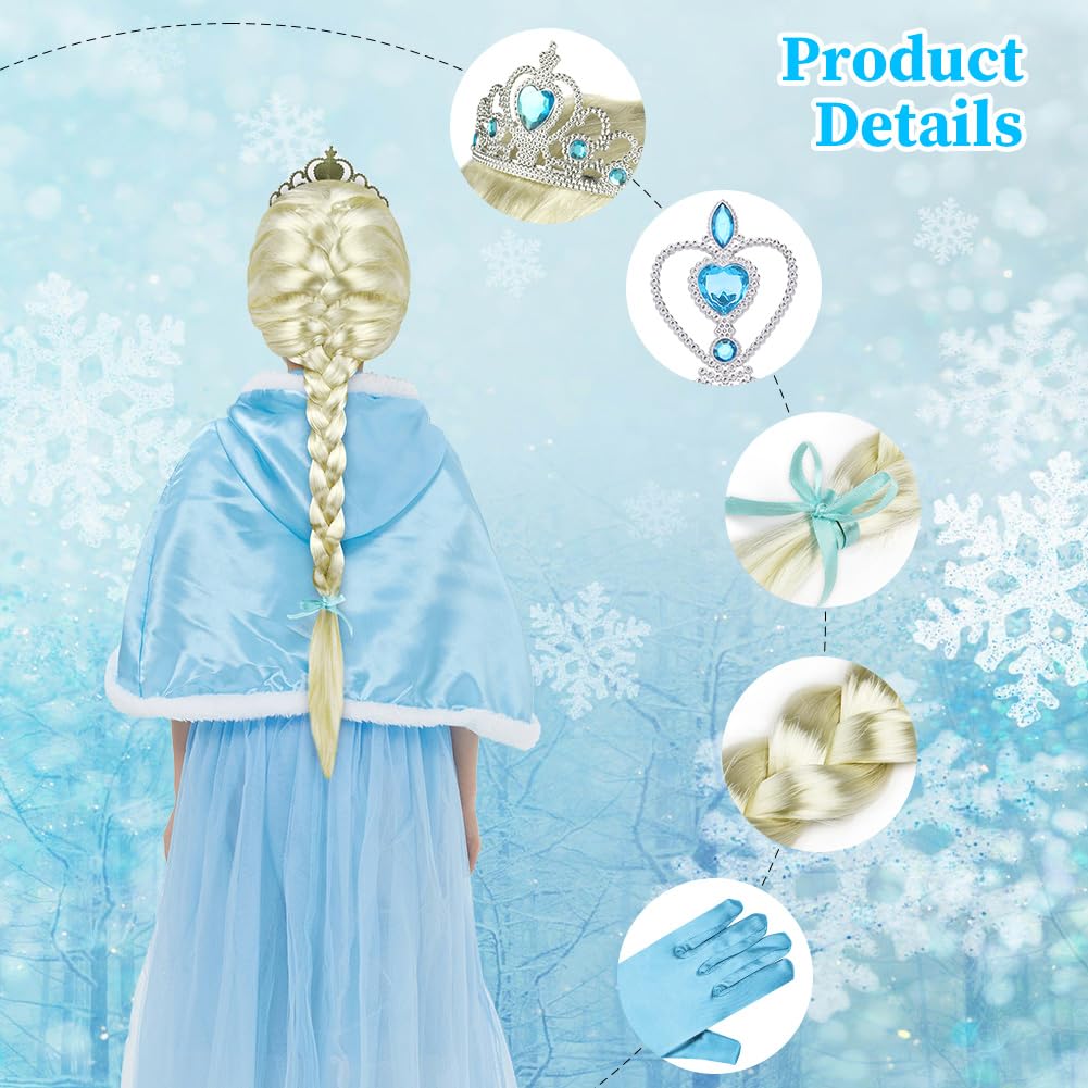Vicloon Corona Principessa Bambina Bacchetta Magica, 9Pcs Set di Costumi per Ragazze Costume, Corona Diadema, Guanti, Bacchetta Magica, Parrucca, Squillare e Orecchinoper Bambina 2-9 Anni