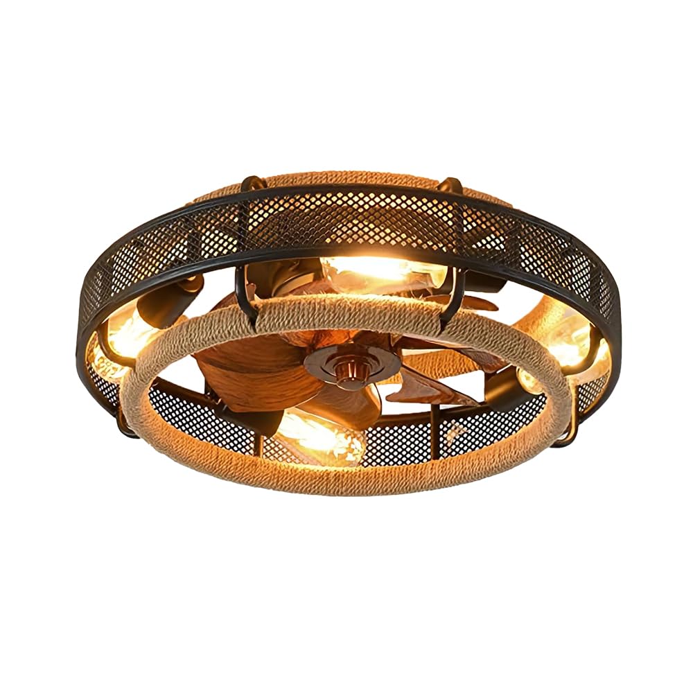 KZT Ventilateurs de Plafond avec Lumière et Télécommande Lampe de Ventilateur E27 Vintage Fan Plafonnier Métal Cage Lustre de Ventilateur Silencieux Industriel pour Chambre Salon Fan Lustre Éclairage