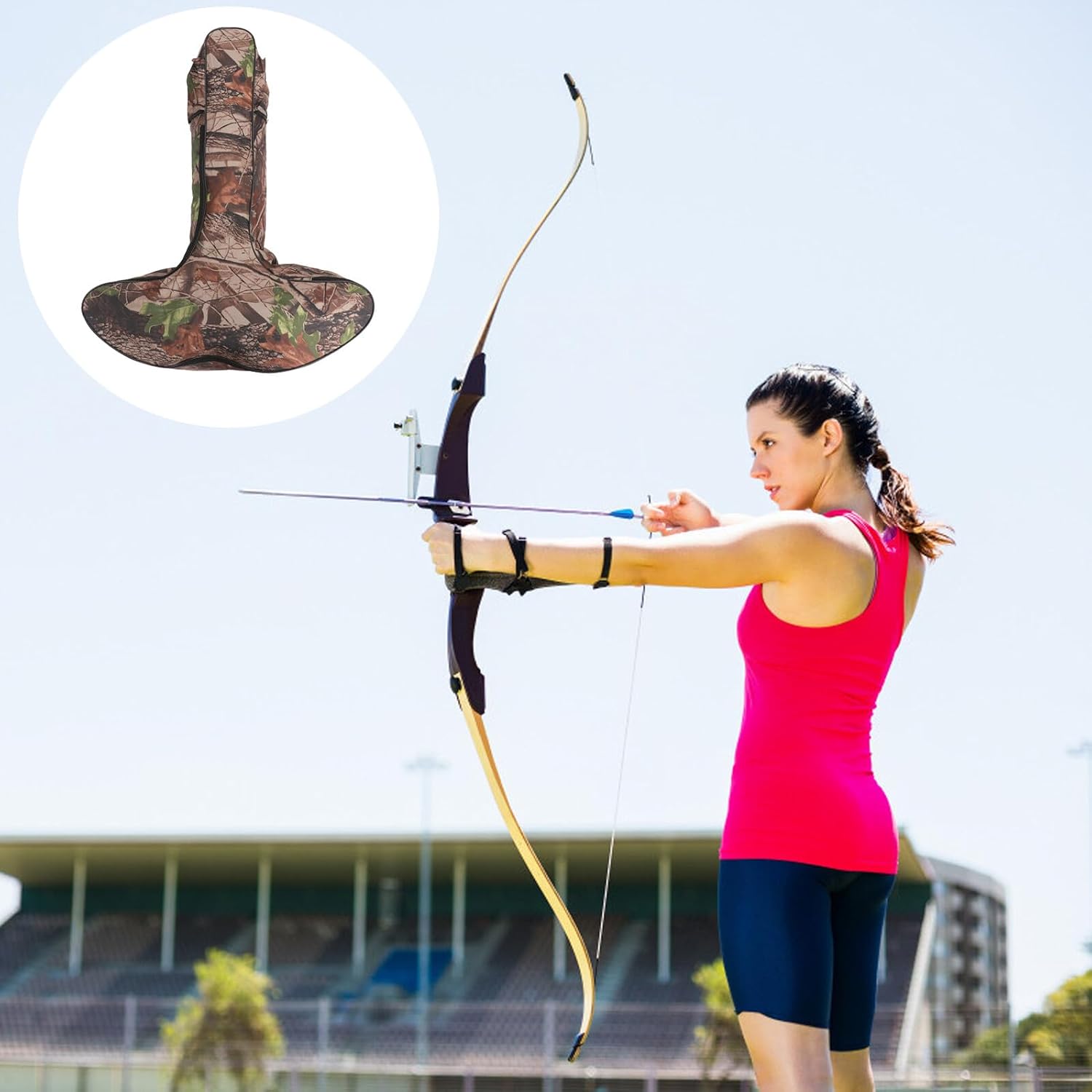 T-shape Compound Bow Case Camouflage Bow Arrow Bag Portable Backpack Outdoor Archery Storage Container for Hunting and Target Practice