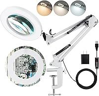 Vista 10 de LANCOSC Lupa 10X con luz y soporte, lente de vidrio de grado óptico, 3 modos de color regulable continuo, brazo giratorio ajustable, lámpara de Negro