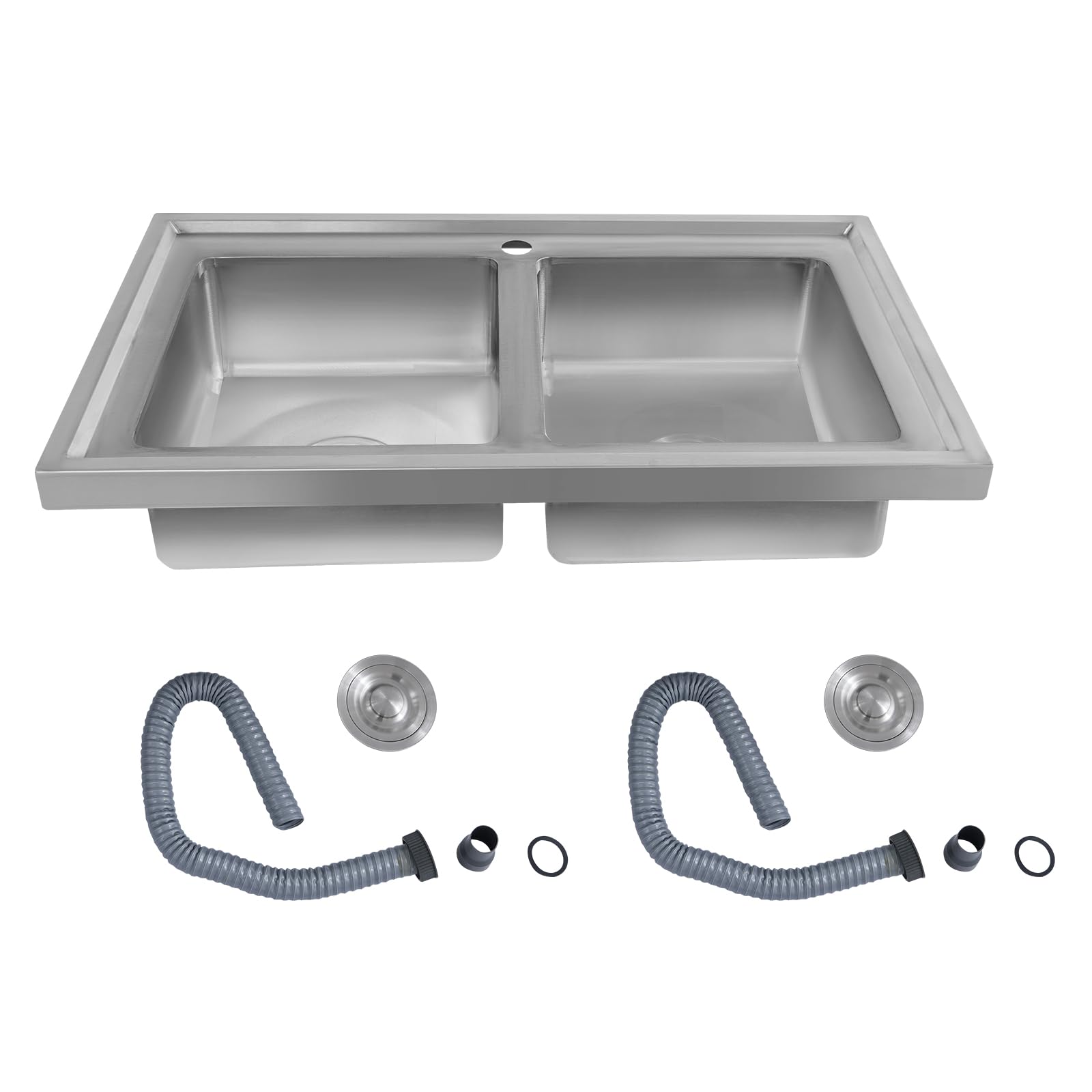 OUKANING Fregadero doble de acero inoxidable 201, 80 x 50 cm, doble fregadero de cocina con borde alto, empotrable con rebosadero, colador de desagüe, resistente a arañazos e inoxidable, para cocina