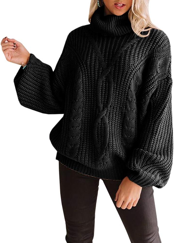 Womens Chunky Turtleneck Sweaters Plus Size Long Sleeve Cable Knit Casual Loose Jumper Tops - Image 3