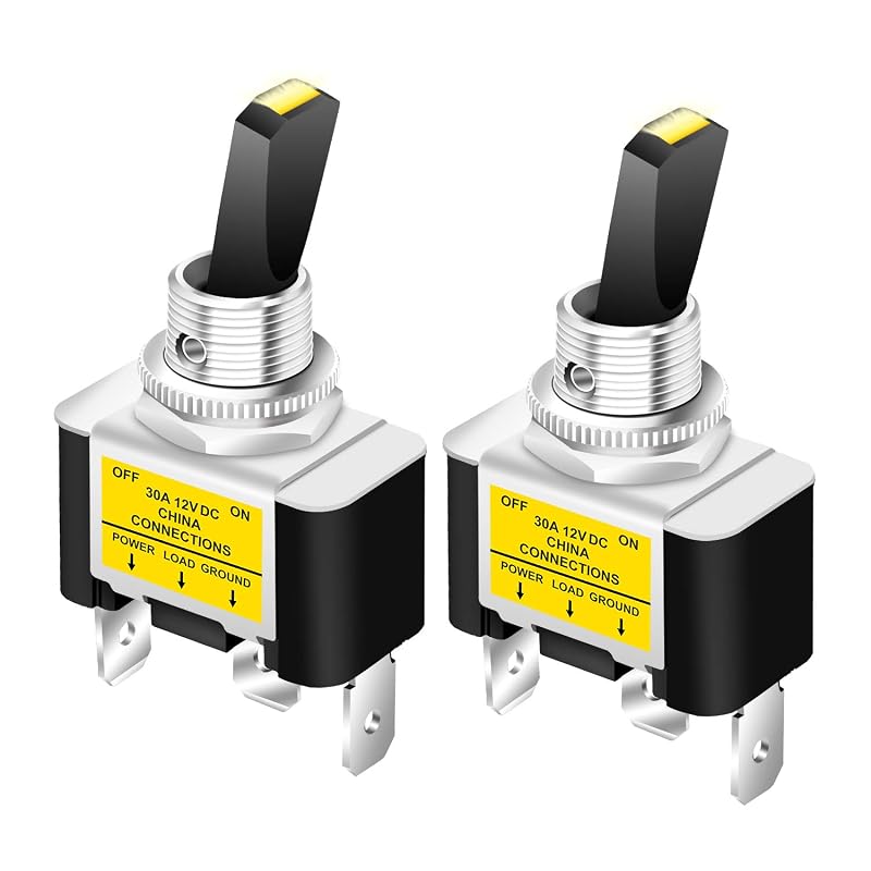 Interruptor tipo rocker SPST APIELE 30 A 12 V com LED amarelo para painel – Kit com 2 unidades
