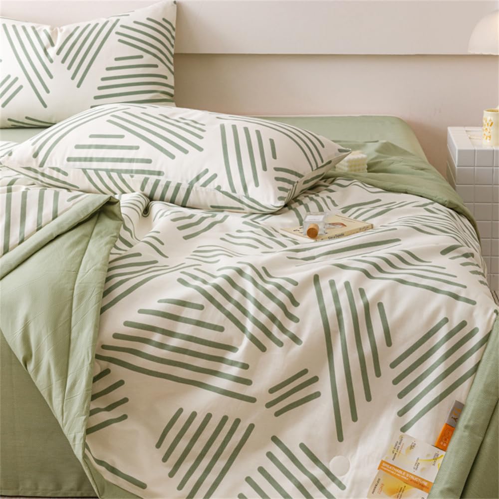 Mateju Bettüberwurf Tagesdecke de Gesteppt, Baumwolle Tagesdecken Überwurf Atmungsaktive Leicht Dünn Sommerdecke,Steppdecke Weich Sofaüberwurf,Blumenmuster (Grünes geometrisches Must,200 * 230cm)