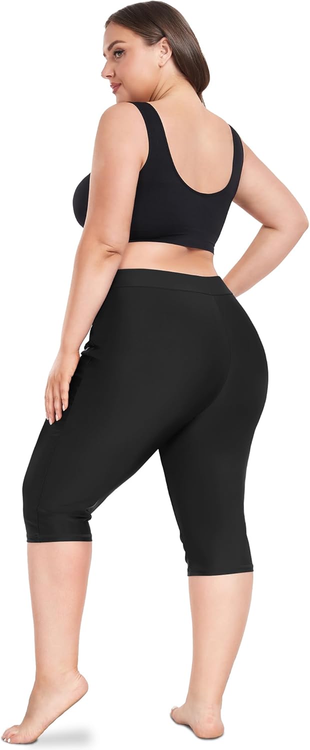 FOREYOND Plus Size Swim Capris Pants for Women High Waisted Swimming Leggings Tankini Rash Guard Bottoms Swimwear Shorts - Image 3