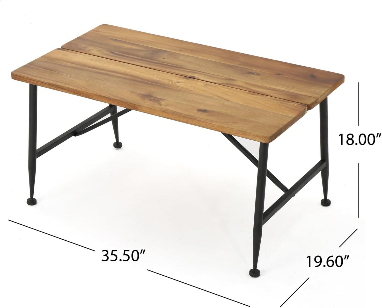 Rectangle Outdoor Coffee Table with Angled Tubular Legs and Wood, Black Acacia Wood Black Industrial Design with Weather-Resistant Materials Patio Deck Outdoor Ready