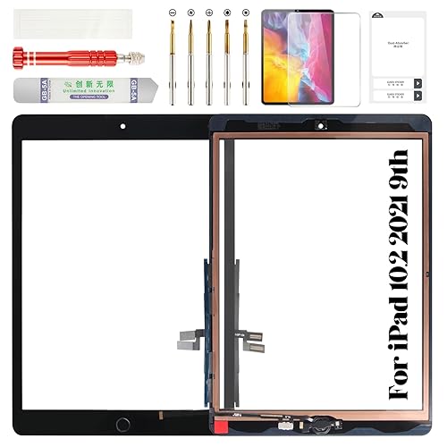 for iPad 10.2 2021 Screen Replacement for iPad 9 9th Gen 2021 Repair Kits for iPad 10.2" 9th Touch Screen Digitizer Replacement A2602 A2603 A2604 A2605 with Home Button Black(Without LCD)